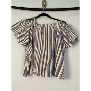 NWT ANGIE Blue White Stripe Off Shoulder Tie Shoulder Top Women's Size‎ L